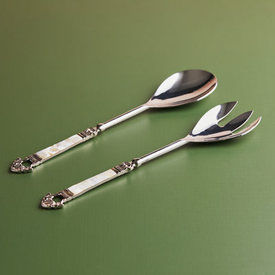 HANDCRAFTED 2-PIECE MOTHER OF PEARL SALAD SERVER SET