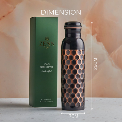 Pure Copper Ayurvedic Water Bottle Black Hammered Style 1 L