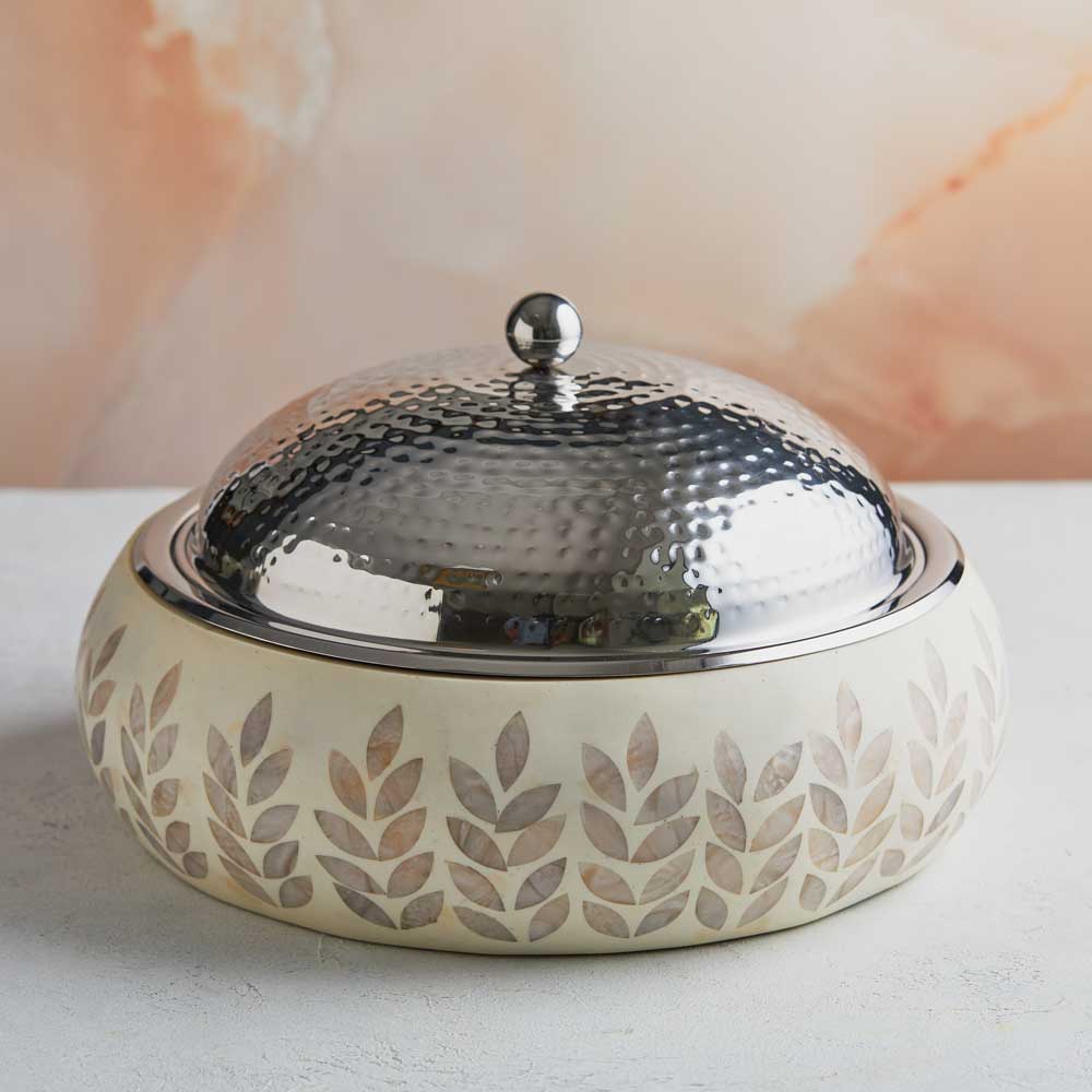 Handcrafted White Mother of Pearl 3.5L | with Insulated Stainless Steel Casserole