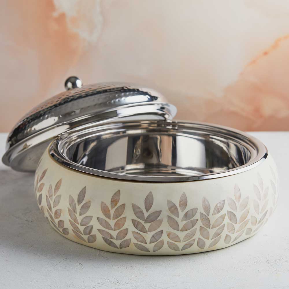 Handcrafted White Mother of Pearl 3.5L | with Insulated Stainless Steel Casserole