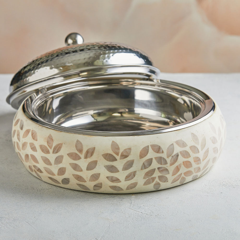 Handcrafted White Mother of Pearl 4.5L | with Insulated Stainless Steel Casserole