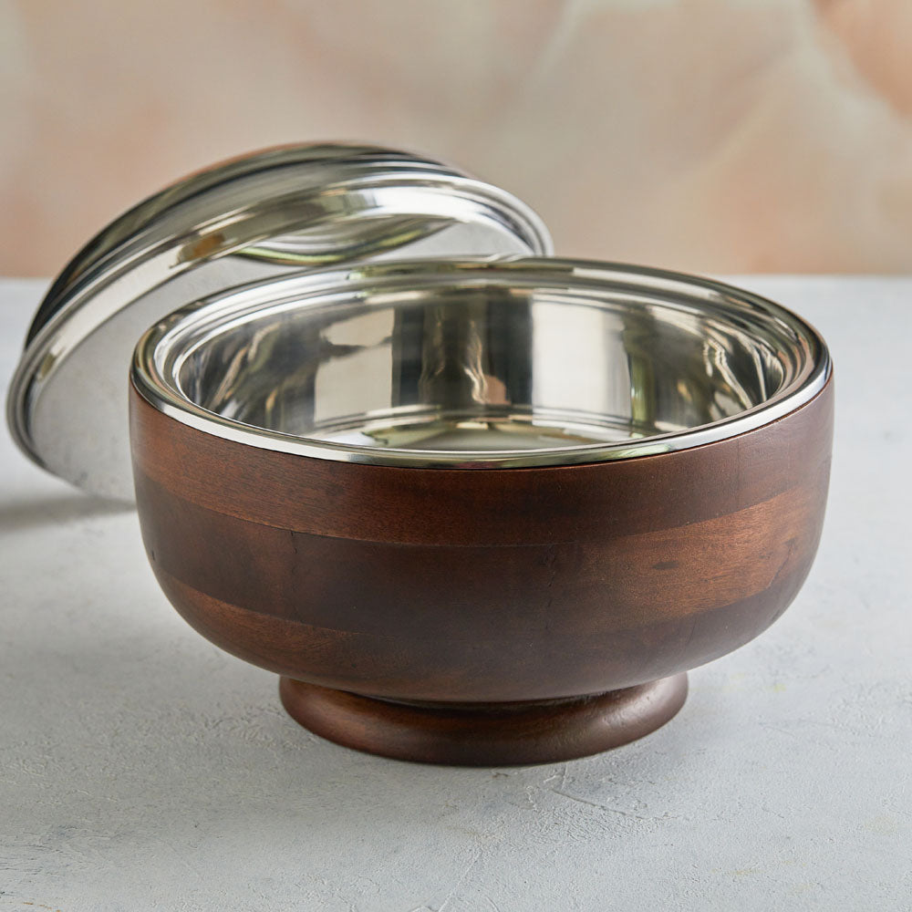 Handcrafted Wood Stand 4.5L | Insulated Stainless Steel Casserole