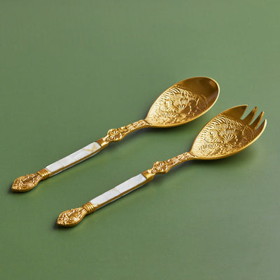 Brass Antique Style 2-Piece MOP Salad Server set Handcrafted