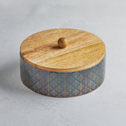 Handmade Wooden Roti Box with Blue Base