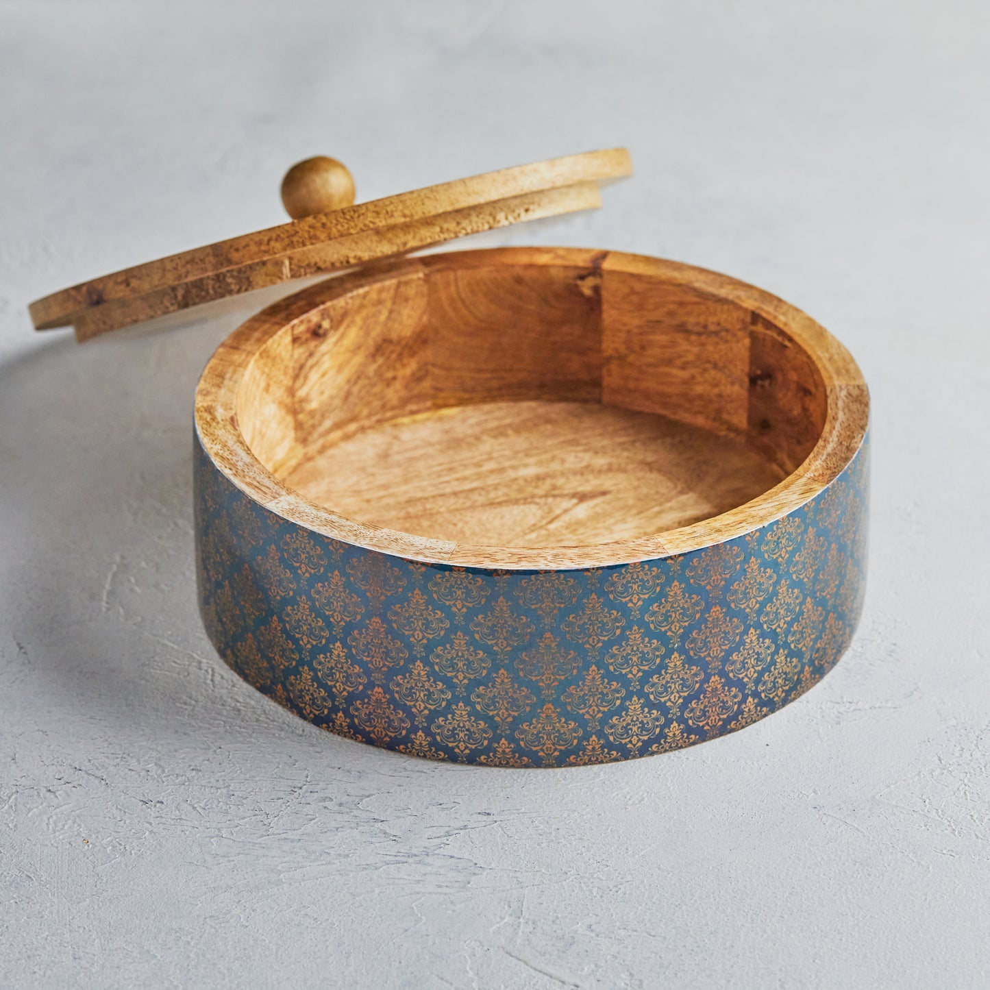 Handmade Wooden Roti Box with Blue Base