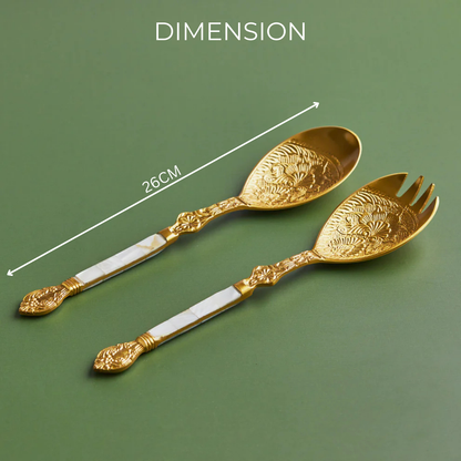 Brass Antique Style 2-Piece MOP Salad Server set Handcrafted