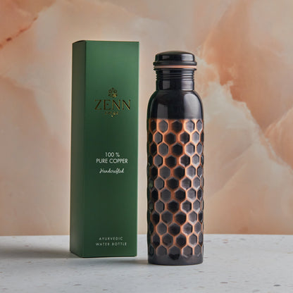 Pure Copper Ayurvedic Water Bottle Black Hammered Style 1 L