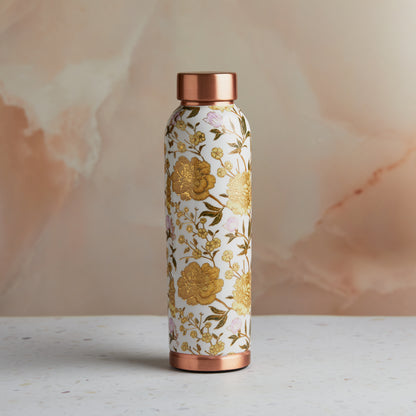 Pure Copper Ayurvedic Water Bottle Floral Gold 900ml